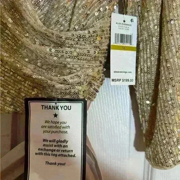 Alex Evenings Size 14 Sequin Bodice & Satin Midi Dress in Taupe NWT - Picture 4 of 4